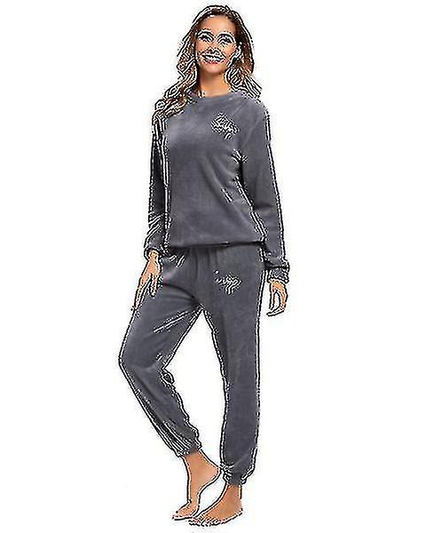 Warm Pajamas Fleece Top Trousers Round Neck Soft Pajamas Set