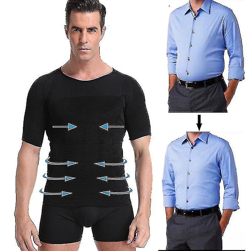 Men's Shapewear T-shirt Slim Body Shaper Posture Correction Abdominal Compression Men's Styling Lingerie Corset Black No13