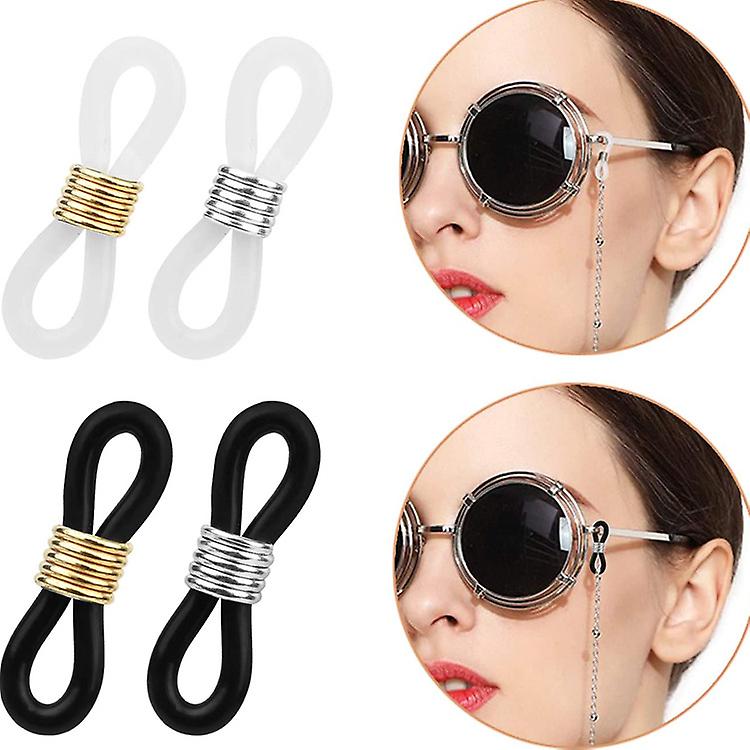 40pcs (Black Silicone Ring + KC Gold) Eyeglass Chain Rubber Clip Buckle Eyeglass Cord End Connector