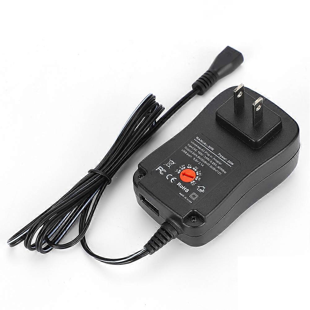 30W Adjustable 3-12V Power Adapter with 9 DC Connectors 2.1A USB Output