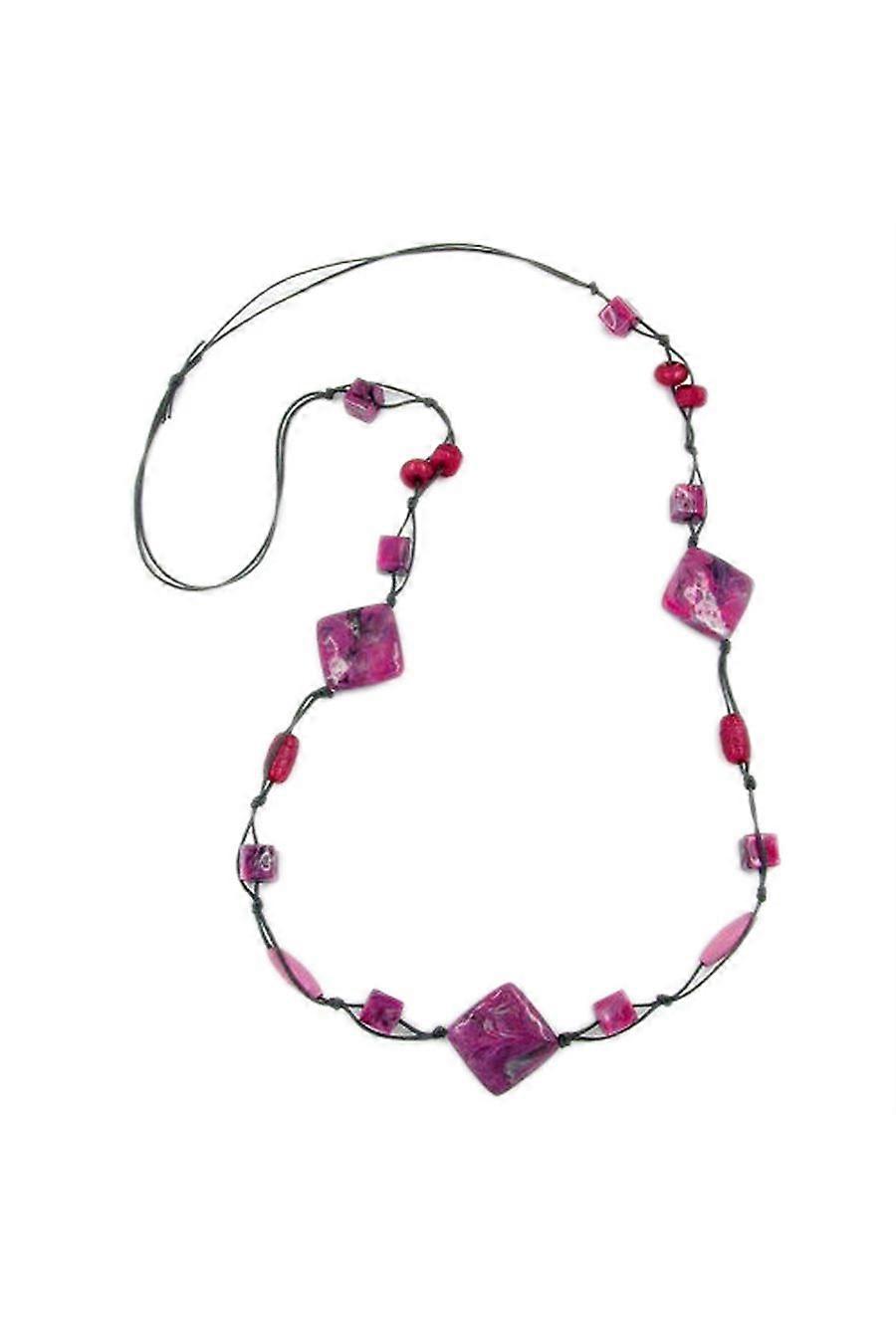 Necklace Square Beads Pink-grey 100cm - Gl00062