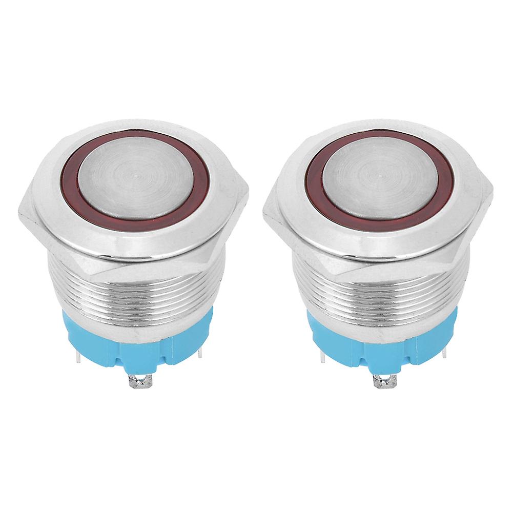 2PCS 19mm Round Push Button Switch - 4 Pin, Waterproof, Flat Head, Light, 12-24VDC