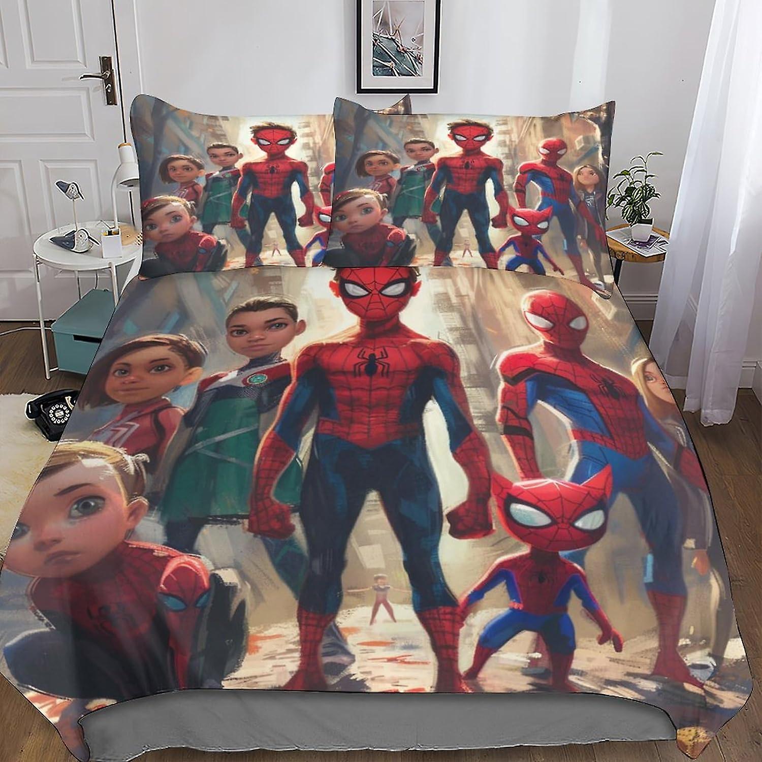 DSJackson Cool Spider Man Premium Duvet Cover Set with Hidden Zipper Closure - Vibrant 3D Print Microfiber Movies Bedding Set with Pillowcases for Boy