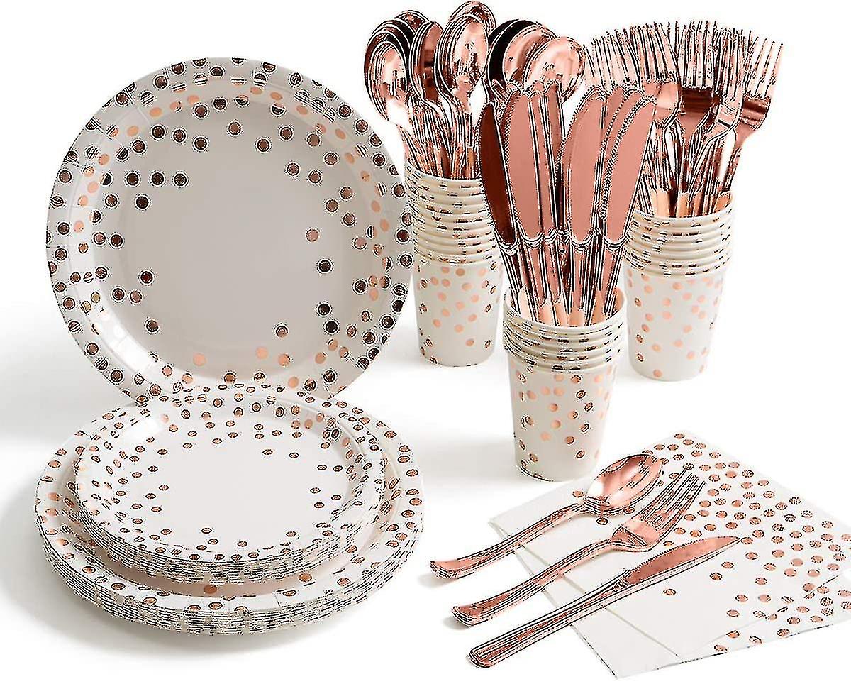 175 Piece Gold Party Supplies Set Disposable  Dinnerware Serves 25