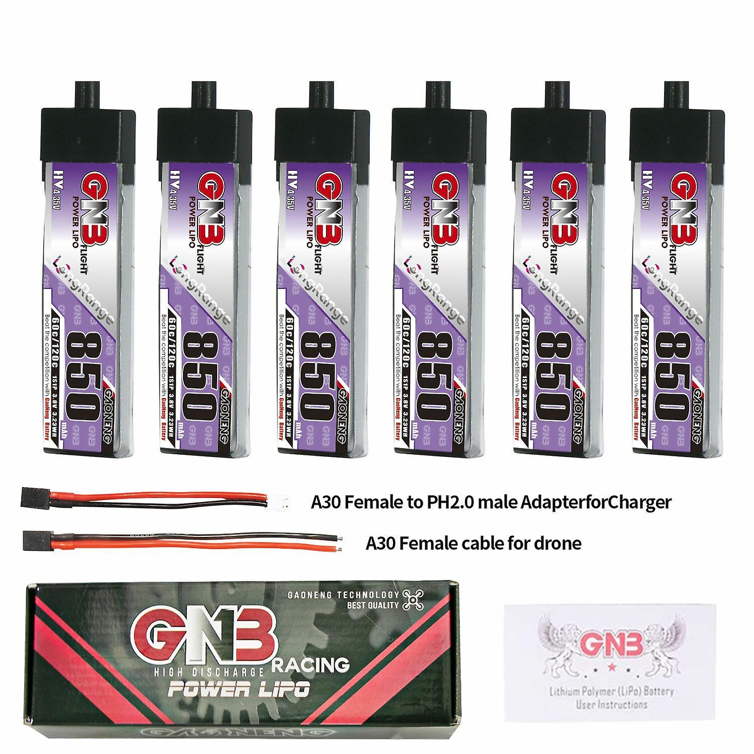Gaoneng 3.8V 850mAh 60C 1S LiHV Battery A30 Plug for Emax Tinyhawk S BetaFPV Beta75X