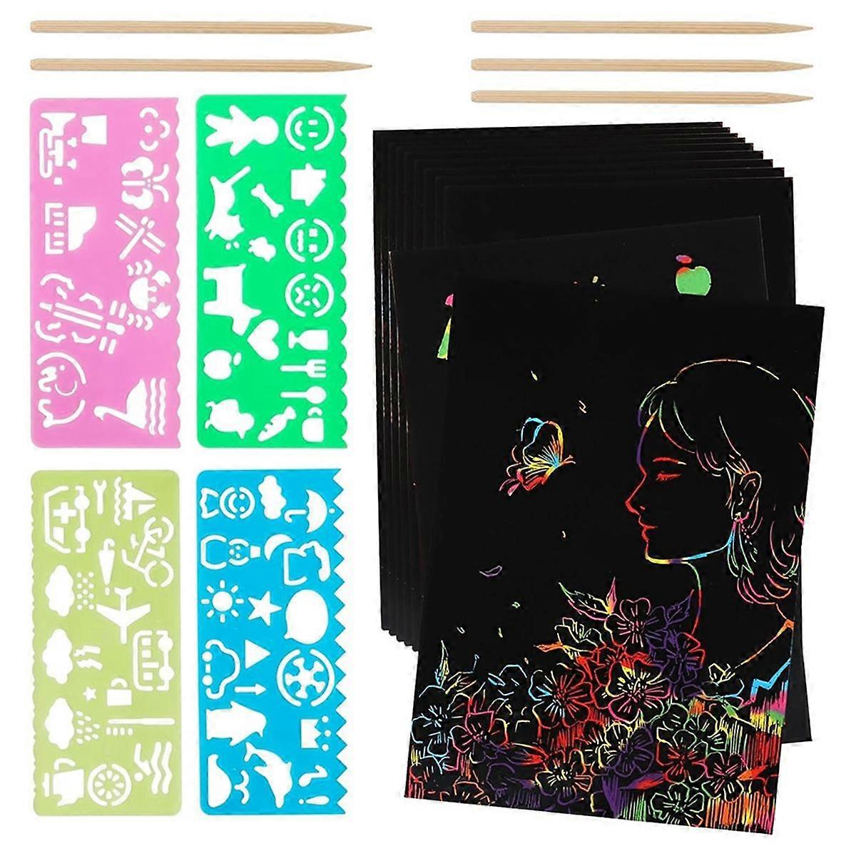 Rainbow Scratch Paper Art Set, Scratch Papers Supplies Black Scratch Drawing Art Crafts Sheets Note