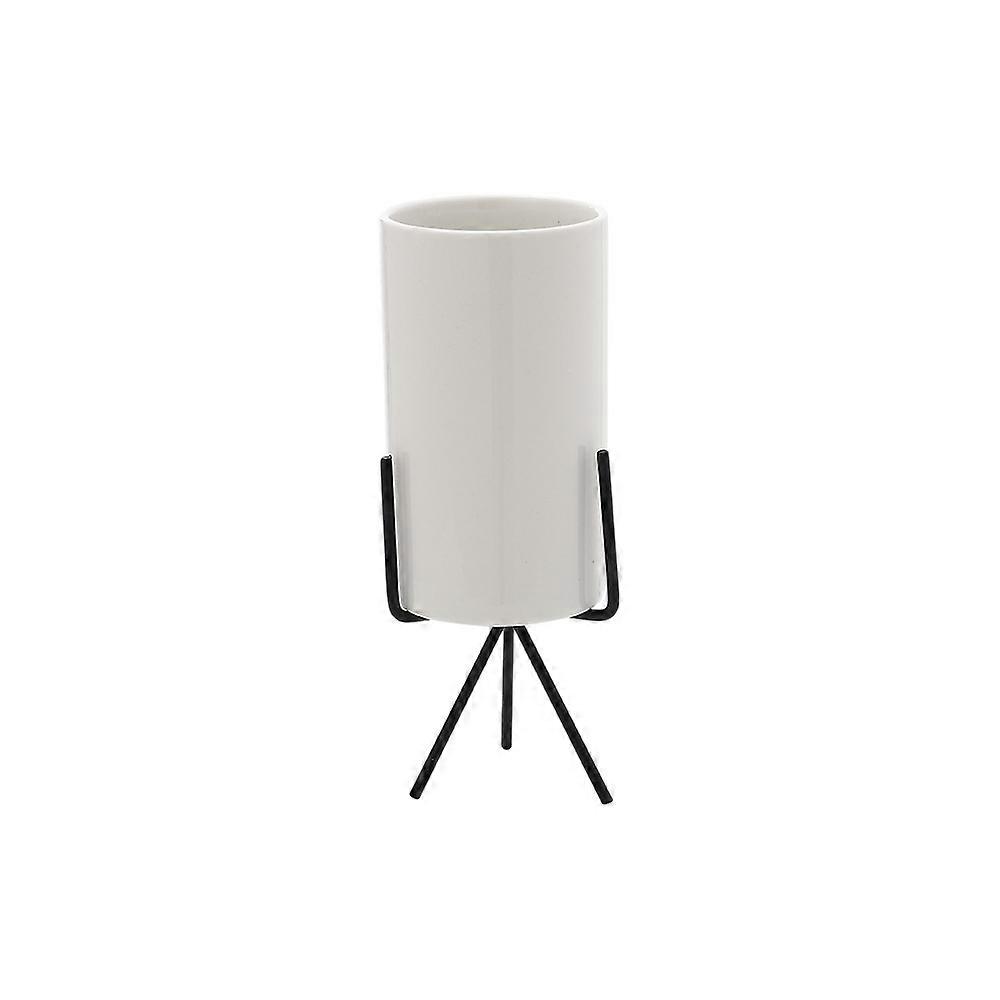 Geometric Iron Plant Stand and Ceramic Flower Pot Set