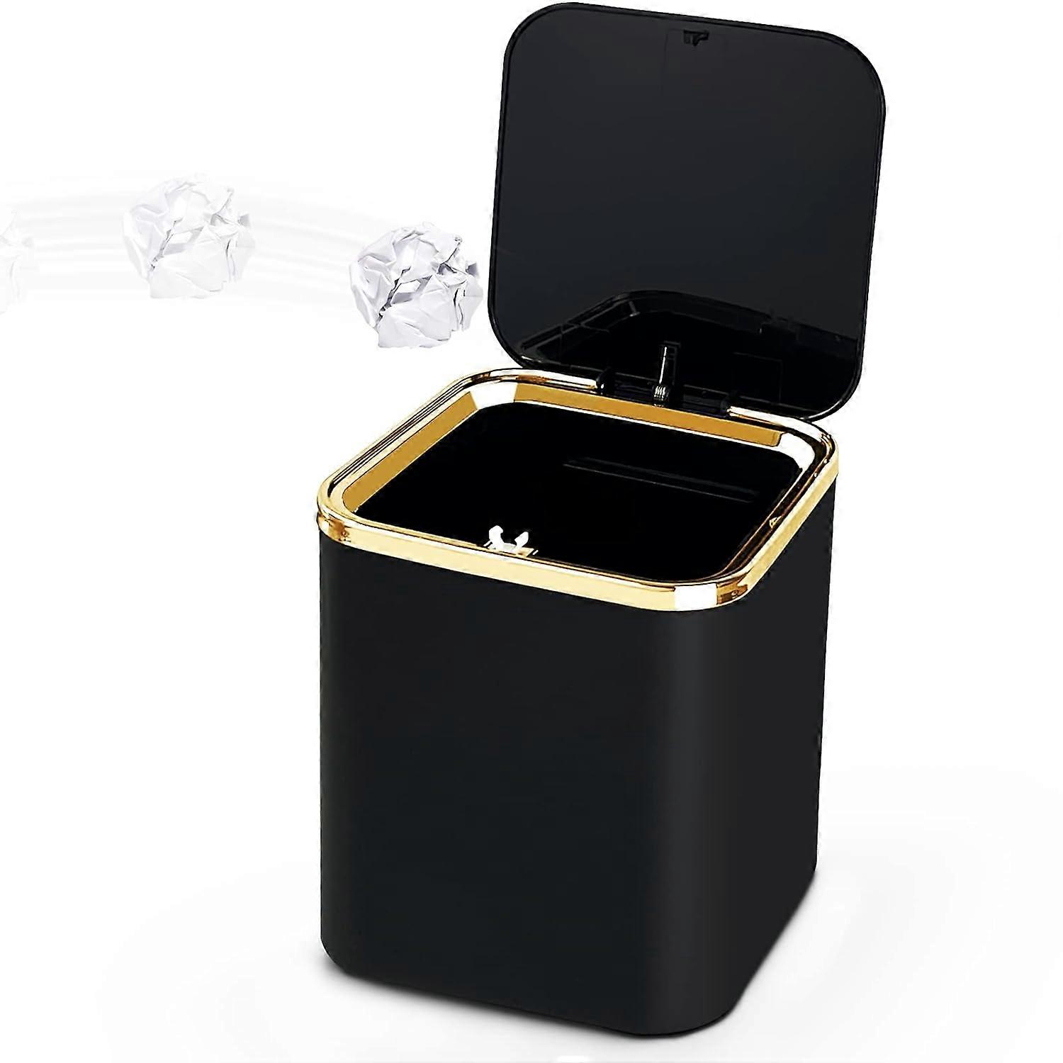 Mini Table Trash Can with Lid 2L, Small Kitchen Trash Can (Black)
