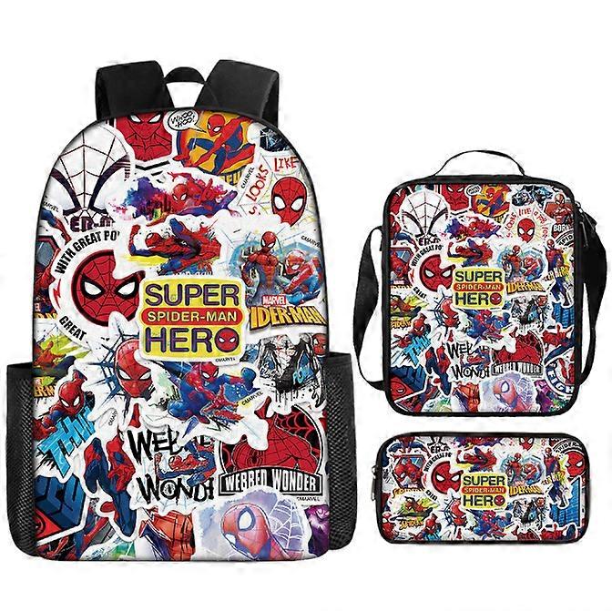 Kids 3Pcs/Set Spider Man Backpack Bag Lunch Bag Pencil Case School Travel Gift