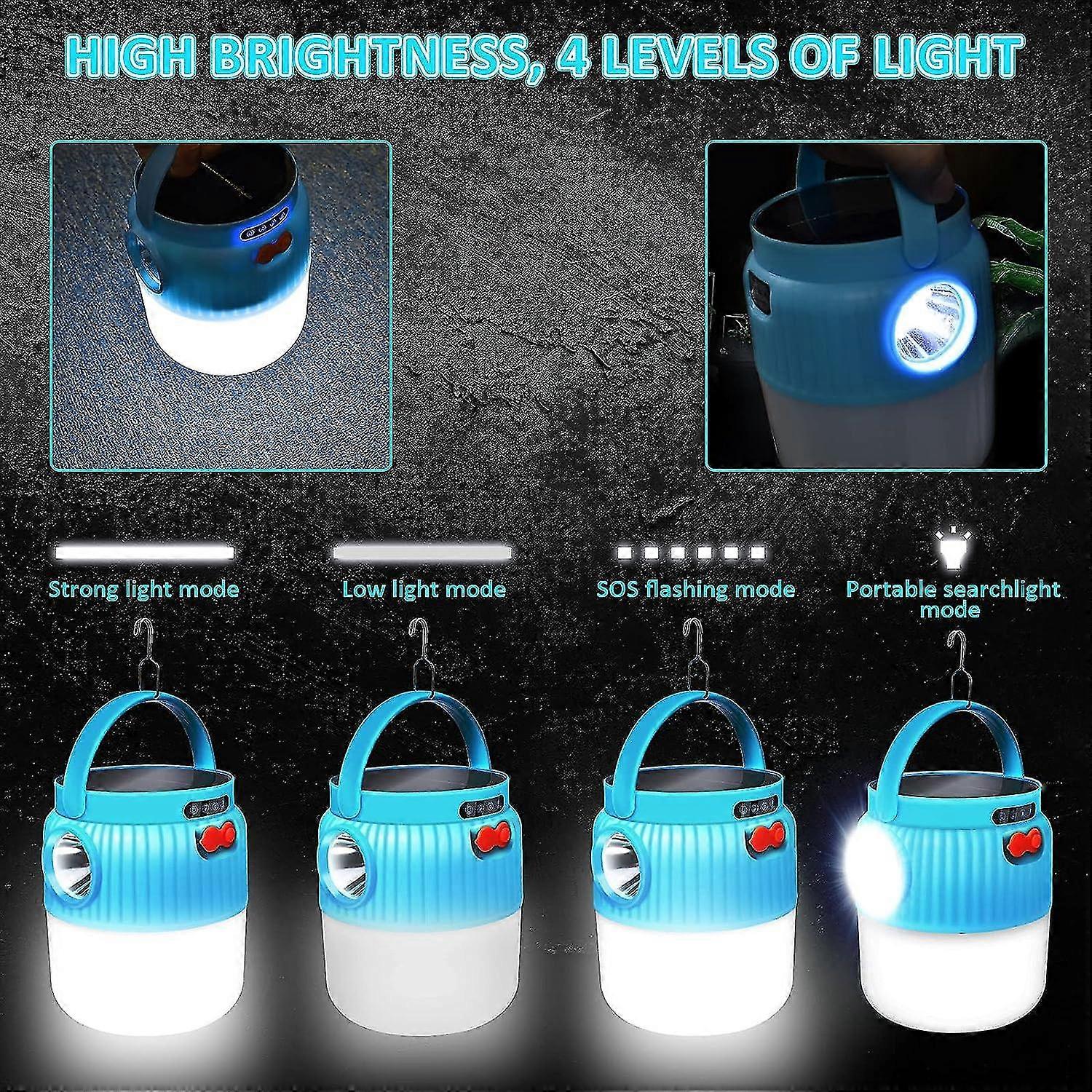 Lampe De Camping Portable Avec Ventilateur – Rechargeable Sur Secteur Et Panneau Solaire, Parfaite Pour Le Camping, Le Jardin Ou Les Urgences