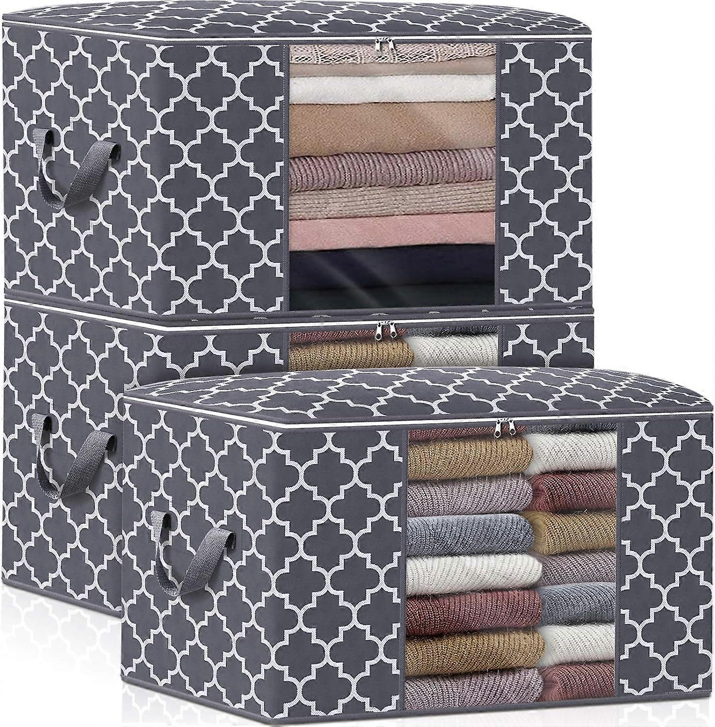 Storage Bags 100L 3-Pack Large Blanket Clothes Organization and Storage Containers for Bedding, Comforters, Foldable Organizer with Reinforced Handle,