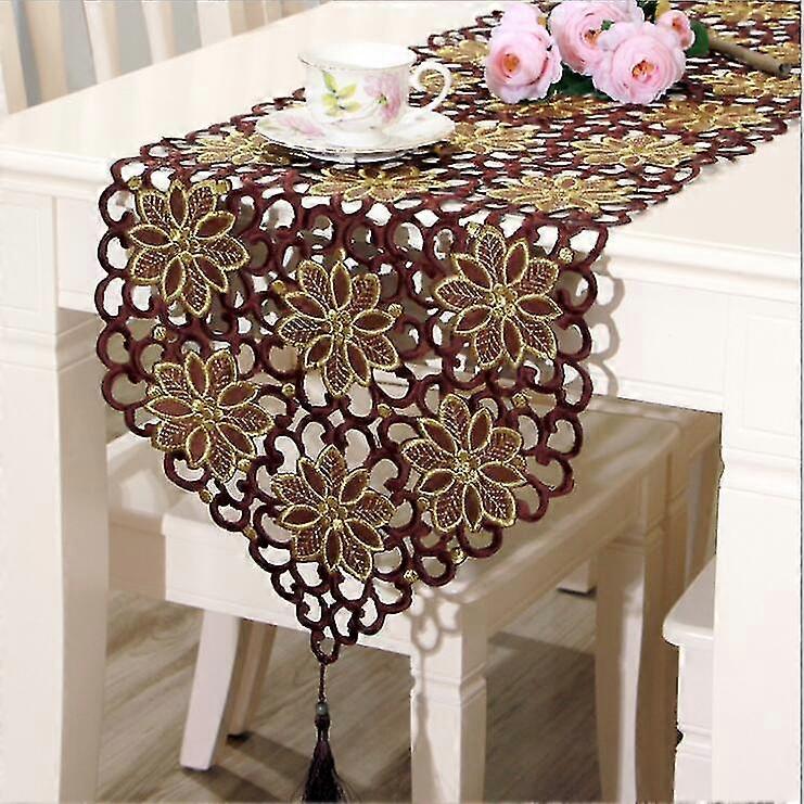 Tablecloths 176cm Table Runner Classical Table Runner Hollow Modern Embroidered Table Runner Brown