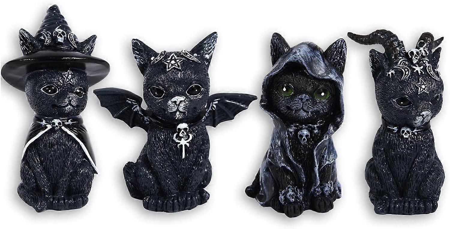 4 Pcs Cute Black Cat Gnome, Cat Halloween Decorations Lawn Gnome Ornament Resin Desktop Ornament Funny Outdoor Garden Statue Figurine Outdoor Hallowee