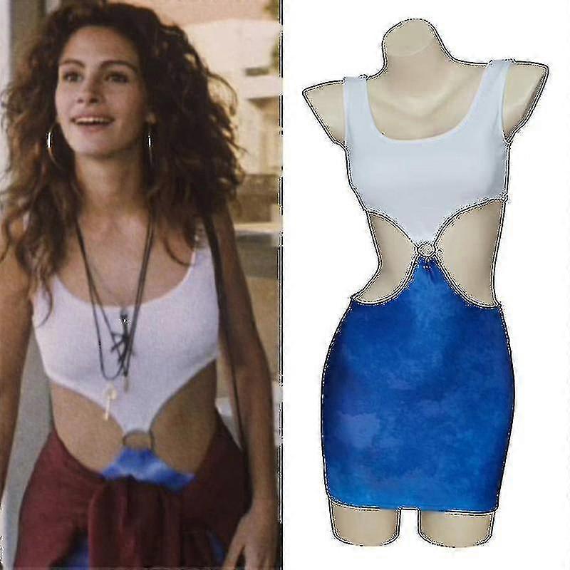 Ταινία Pretty Woman Τζούλια Ρόμπερτς Cosplay Βίβιαν Γουόρντ Σέξι Μπλε Γυμνή Μέση Tie-Dye Cutout Φόρεμα