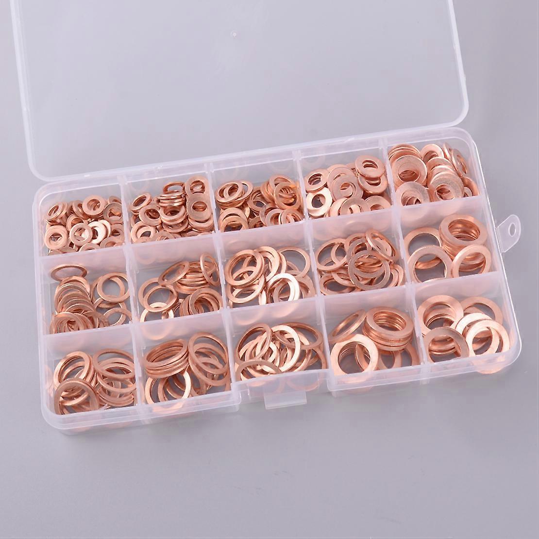 Universal 400Pcs Solid Copper Crush Washer Gasket Flat O-Ring Seal Assortment Set For Preload Indicators Locking Device Rocker