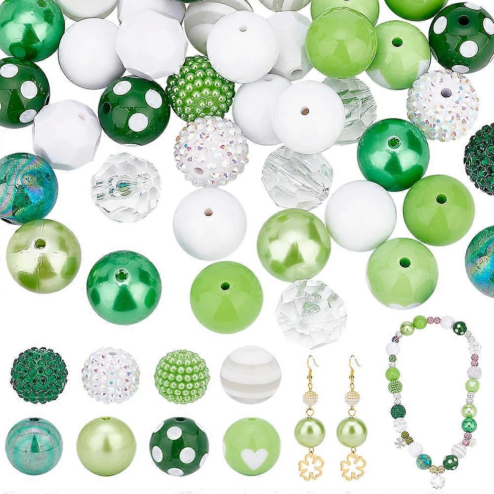 1 Set Mixed Style Acrylic and Resin Beads Round Light Green Hole: 2.5~3.5mm 50pcs set