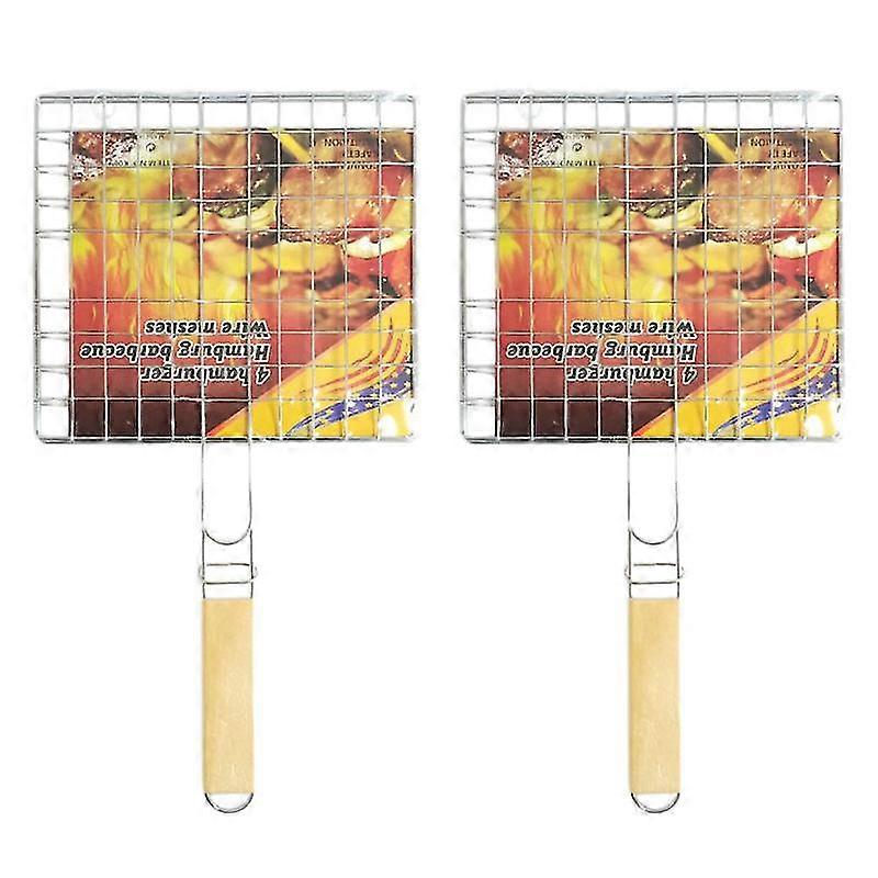 2pcs iron wire bbq clips handle durable simple outdoor bbq tools racks barbecue clips (silver)