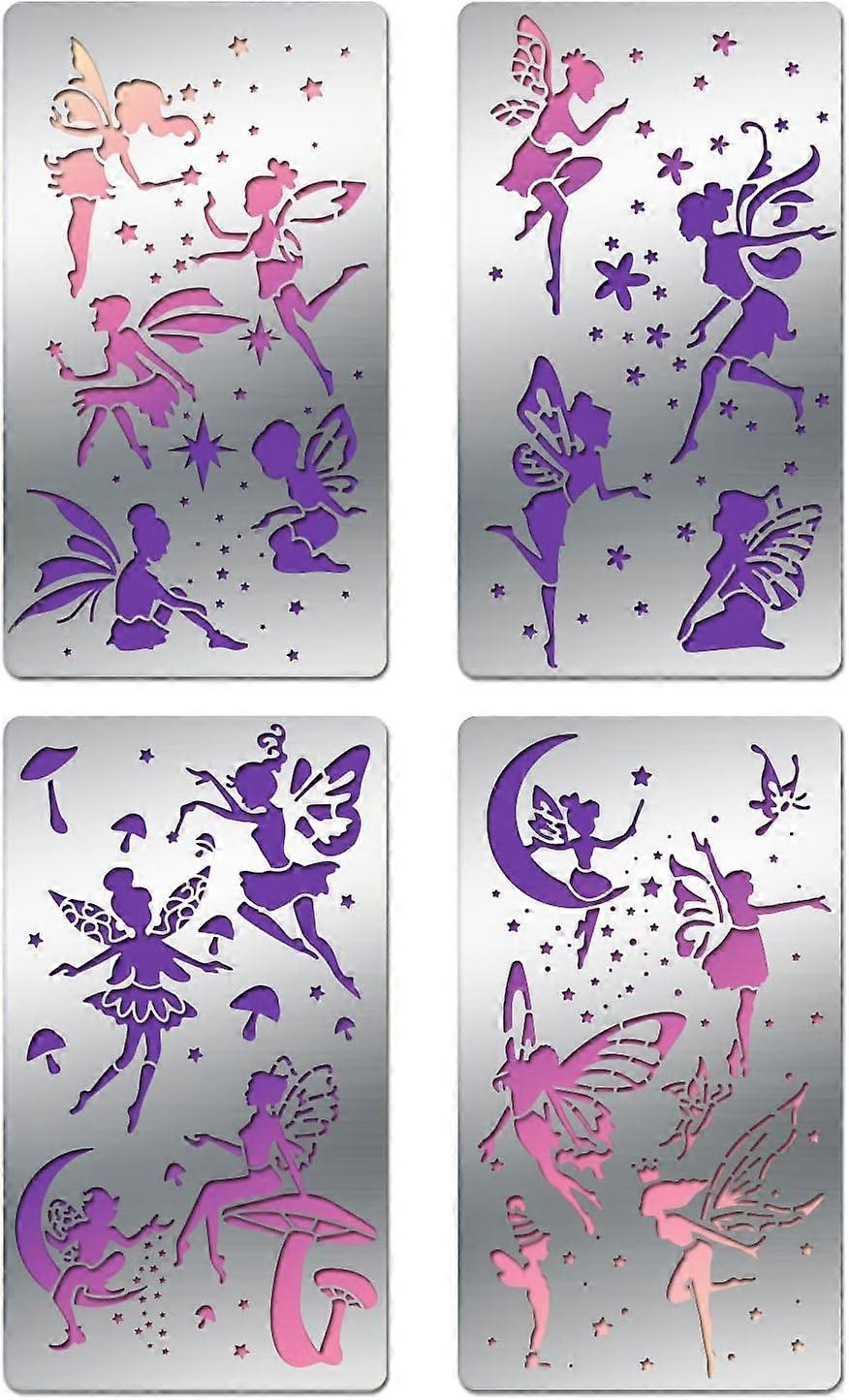 4 Pack Angel & Fairy Pattern Stencil Template 4x7 Inch Star/Mushroom Metal Embossing Stencil Template for Making Photo Decorative Paper Scrapbooking E