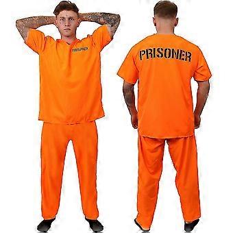 Adult Inmate Costume Orange Prisoner Jumpsuit Jailbird Outfit For