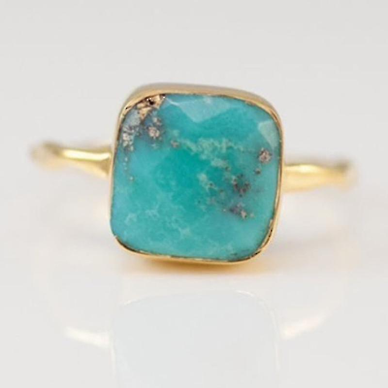 18k Yellow Gold Square Turquoise Ring - Simple Square Turquoise Ring