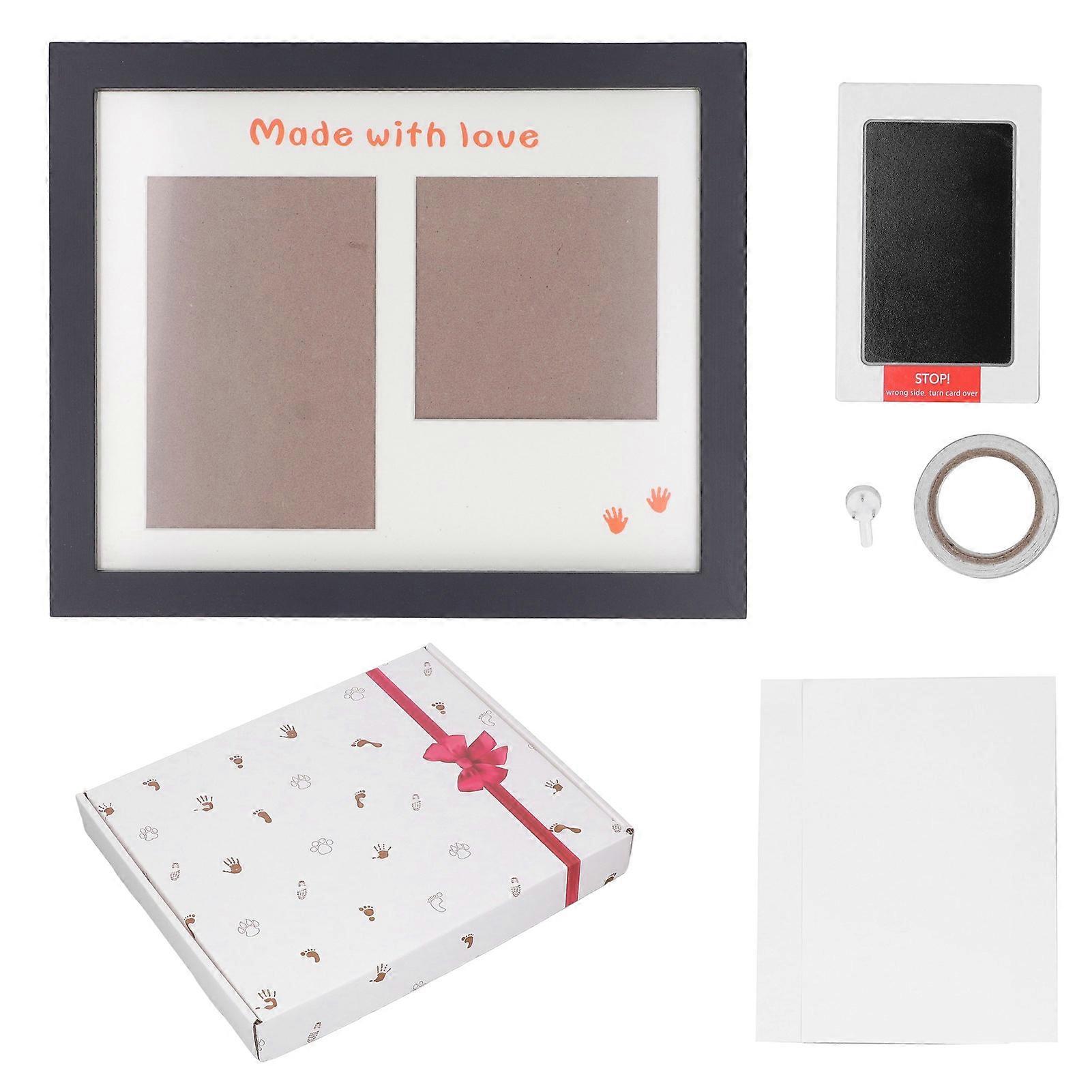 Baby Handprint Footprint Maker Kit Photo Frame Black Ink Baby Footprint Keepsake Kit Newborn Imprint Set Black Photo Frame
