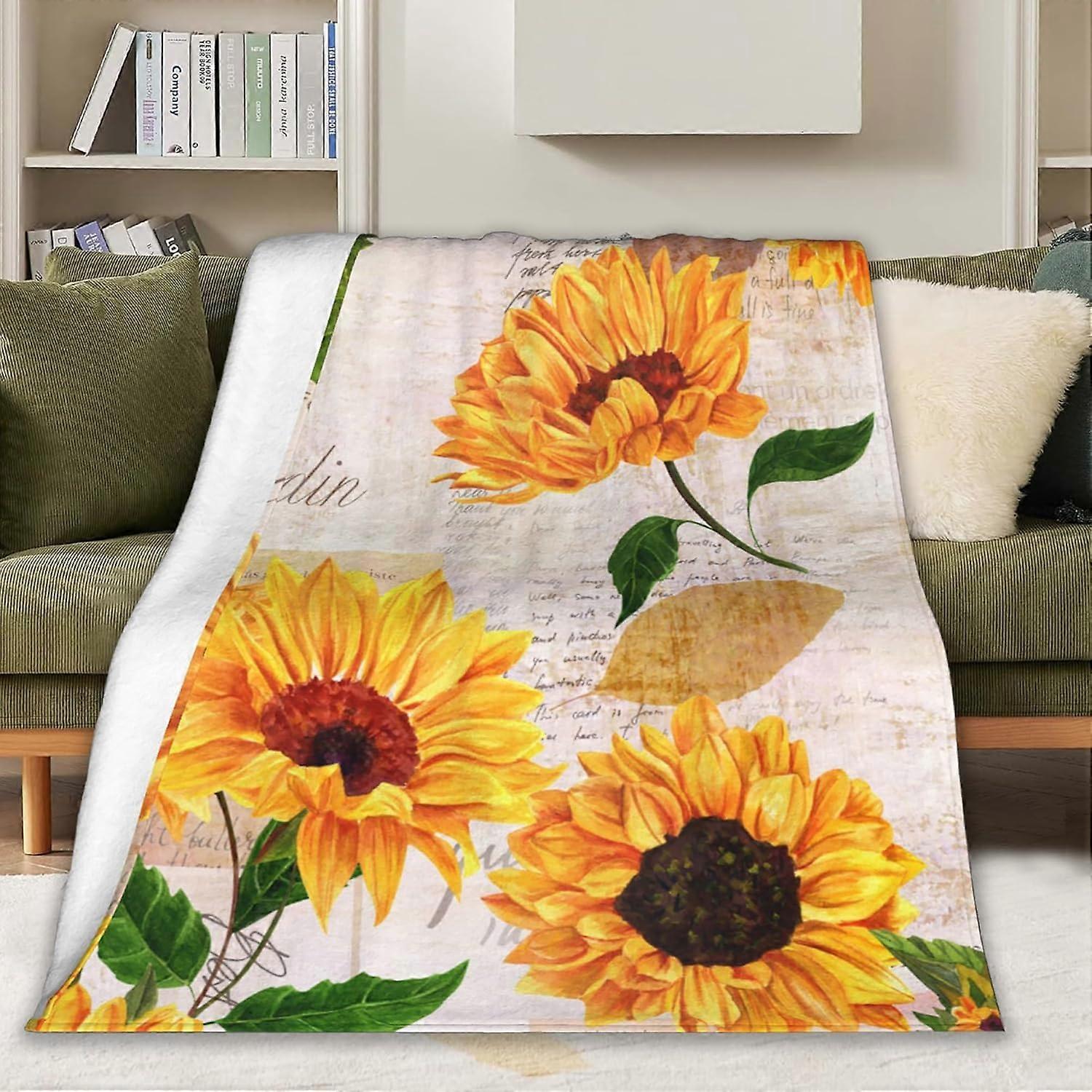 Vintage solsikke tæppe solsikke kaste tæppe gaver til kvinder blødt letvægts tæppe fuzzy tæppe til sofa sofa soveværelse vintage indretning 5