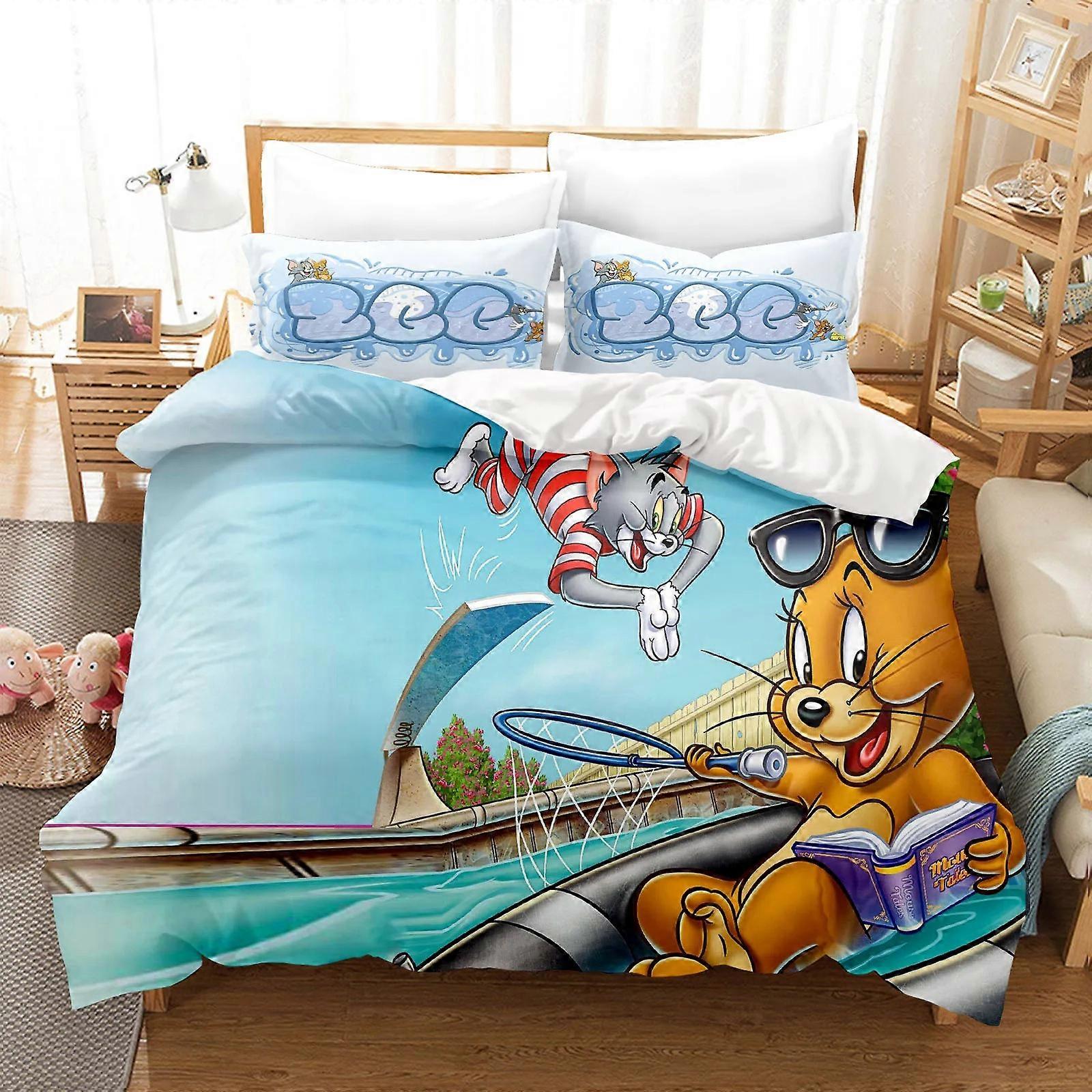 i149 Lakan Tom & Jerry Cartoon Animation Sängkläder Uppsättningar 100% Polyester 3D Sängkläder King Size Print Twin Singel Pojkar Sängkläder Uppsättningar Sovrum Uppsättningar Sängkläder