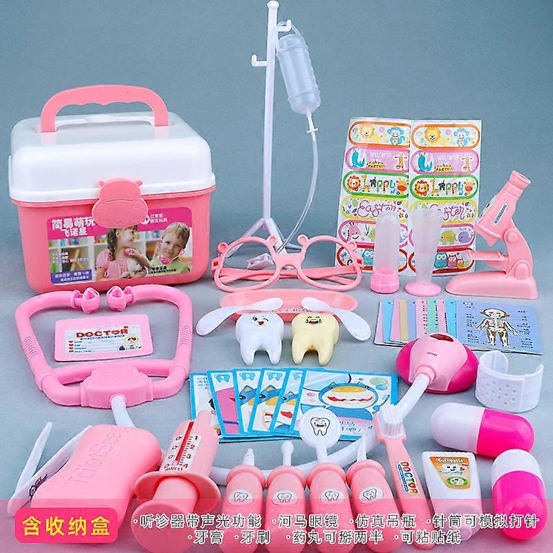 51-29pcs παιχνίδια γιατρών για τα παιδιά που τα παιδιά ξύλινα προσποιούνται παιχνίδια κιτ παιχνιδιού για τα κορίτσια αγόρια κόκκινο ιατρικό κουτί ιατρικής οδοντιάτρων