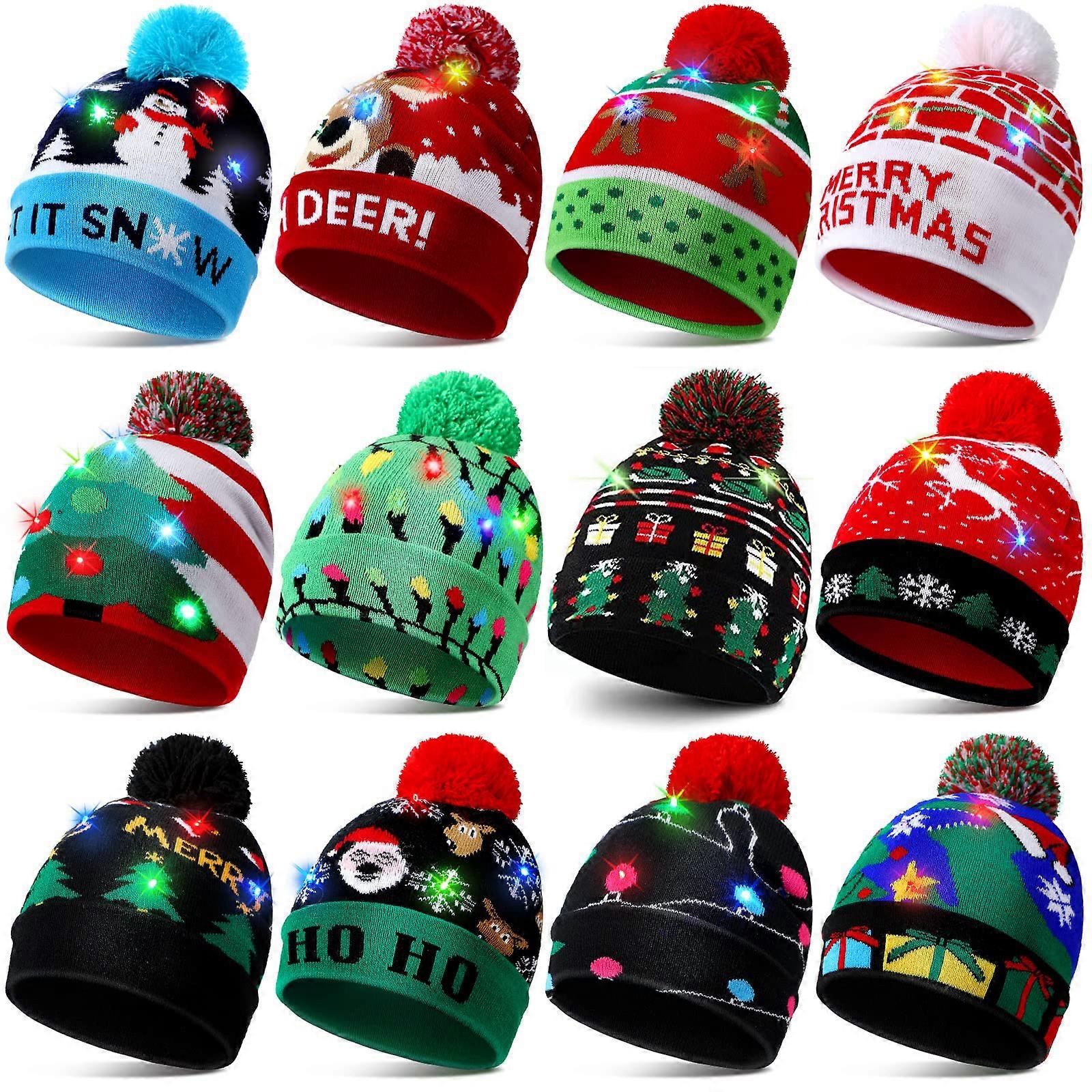 1/6/12 adet LED Noel Kazak Şapka Işıklı Noel Bere Örme Kap Unisex Kış Şapka Güzel Stil