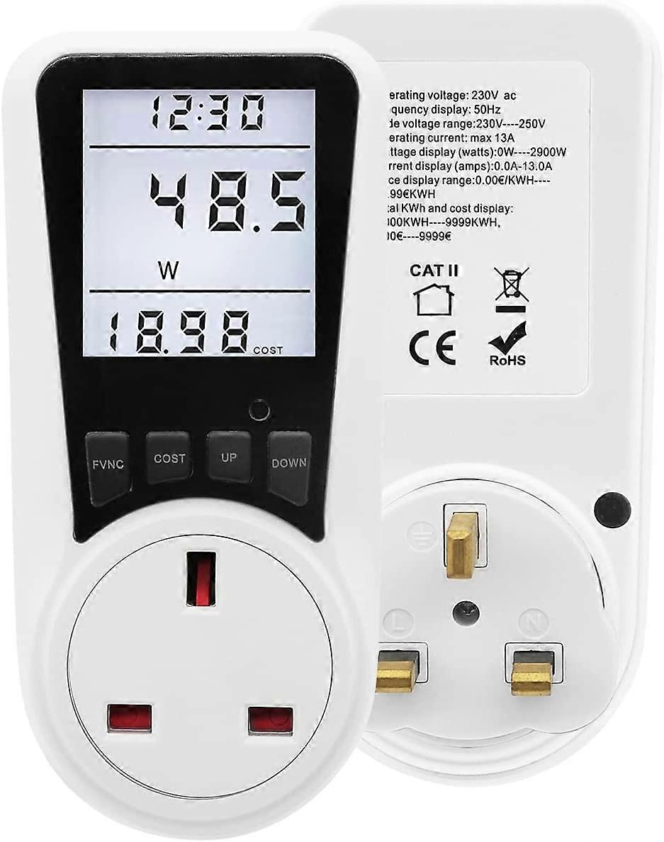 Power Meter Electricity Usage Monitor UK Plug Electricity Power Consumption Meter Energy Monitor Power Meter Plug Energy Monitor Watt Meter Backlight 
