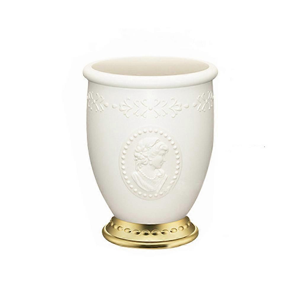 Ceramic Makeup Brush Holder - Lady Face Cup Storage for Vanity Countertops