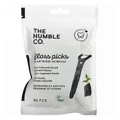 The Humble Co Dental Floss Picks w/ Grip Handle Charcoal ,50 Count