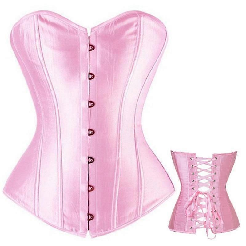 Women's Plus Size Gothic Lingerie Satin Lace Up Bone Top Corset Shapewear Set