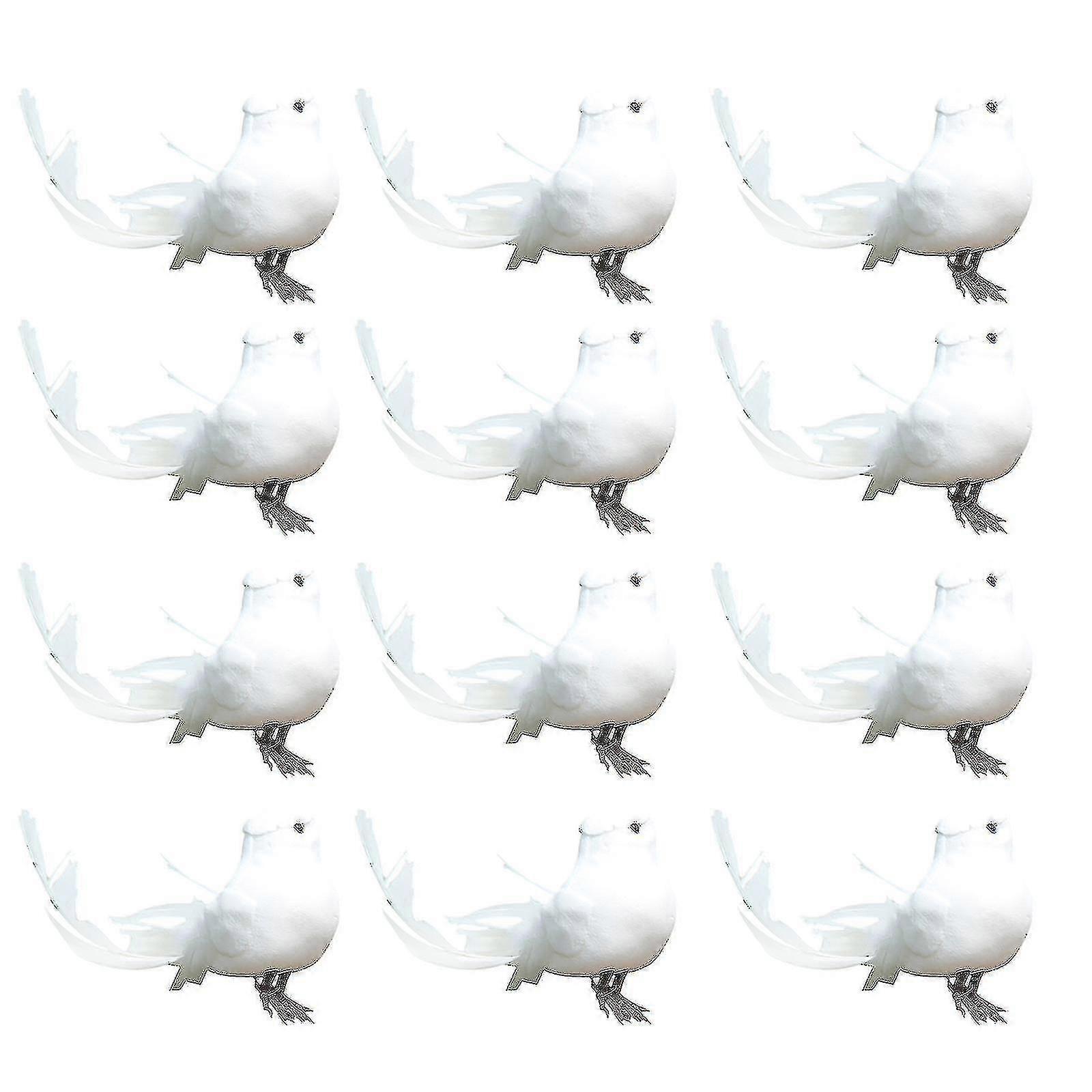 12pc Simulation Oiseau Blanc Plume Oiseau Branche Attachée Oiseau -