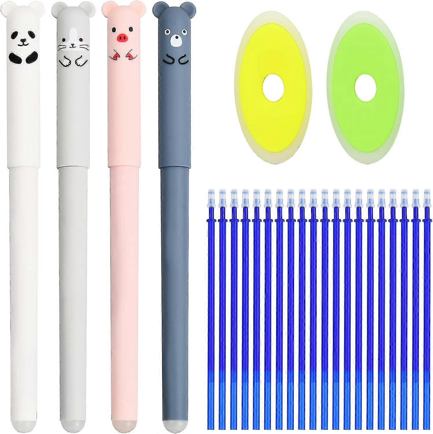 قلم جل قابل للمسح ، أقلام حبر جل لطيف للحيوانات ، 4 أقلام قابلة للمسح + 20 عبوة قابلة للمسح + 2 ممحاة ، 0.35 مم