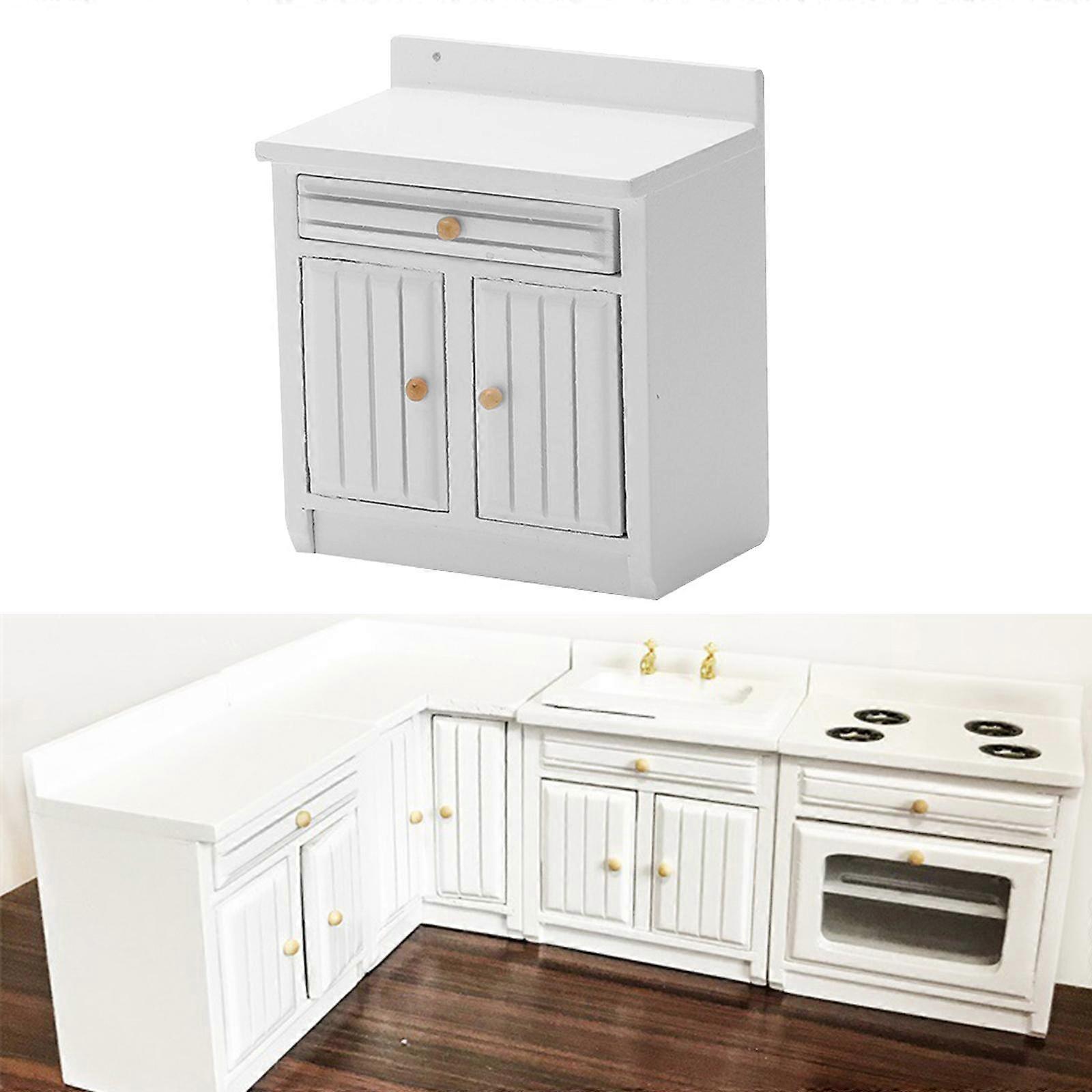 1:12ドールハウスミニチュア家具木製キッチンホワイトキャビネット、ドールハウスデコレーションアクセサリー、女の子のホリデーギフト