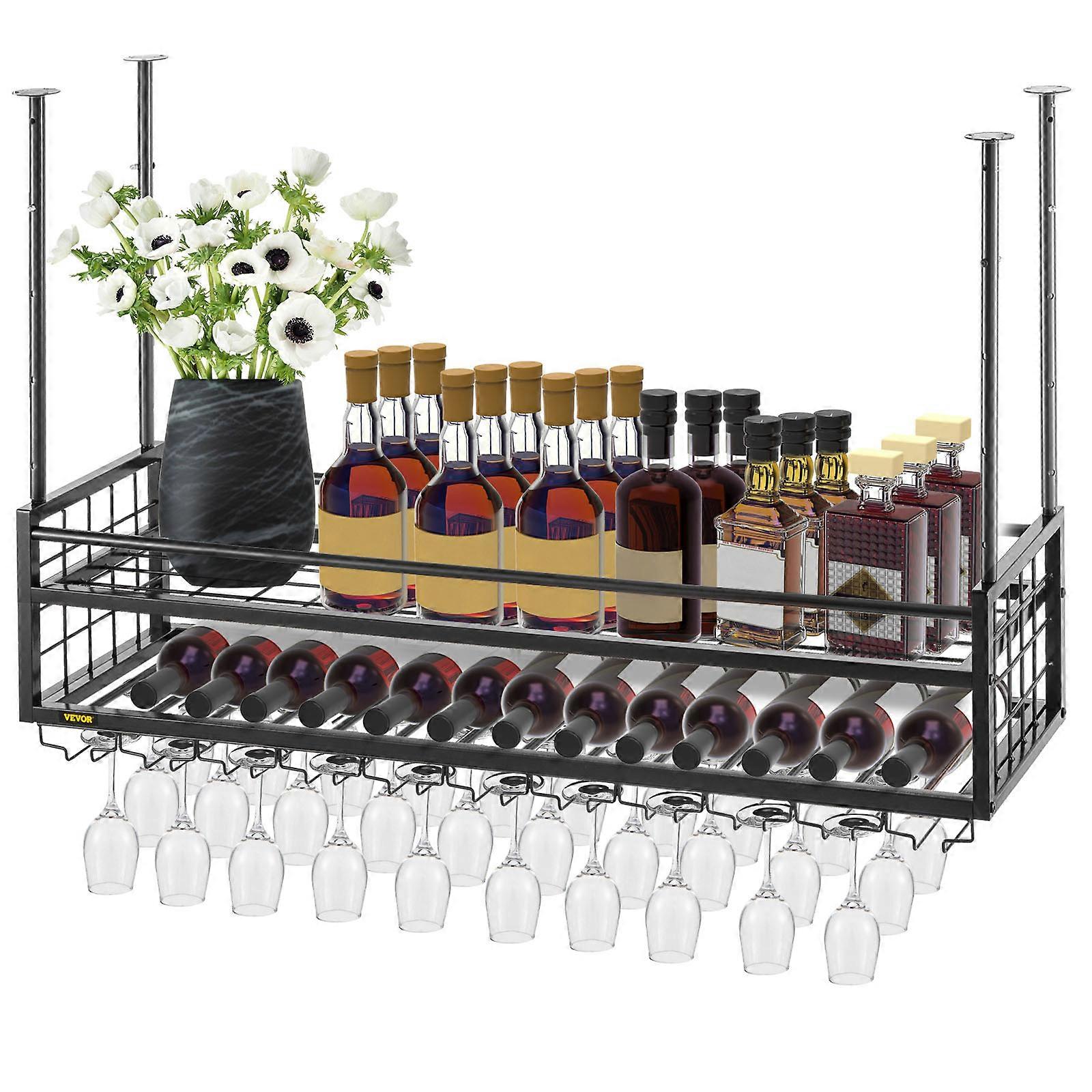 Teto Wine Glass Rack, 46,9 x 11,8 polegadas Pendurado Wine Glass Rack, 18,9-35,8 polegadas Altura ajustável Armário Wine Rack