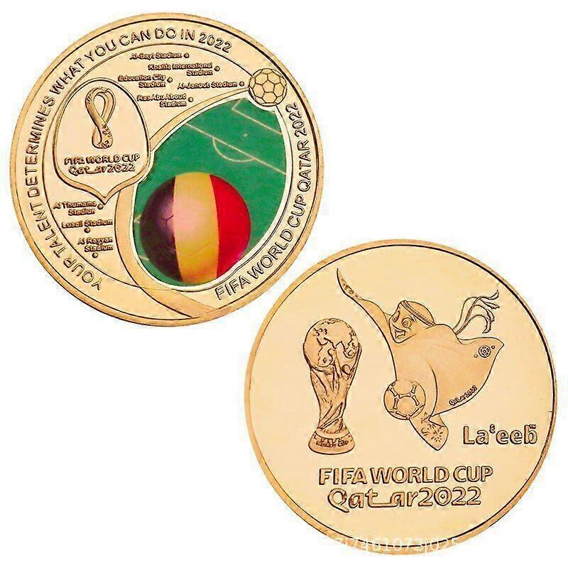 2022 New World Cup Gold Plated Challenge Coin Flag Football Souvenir Gift For Fans