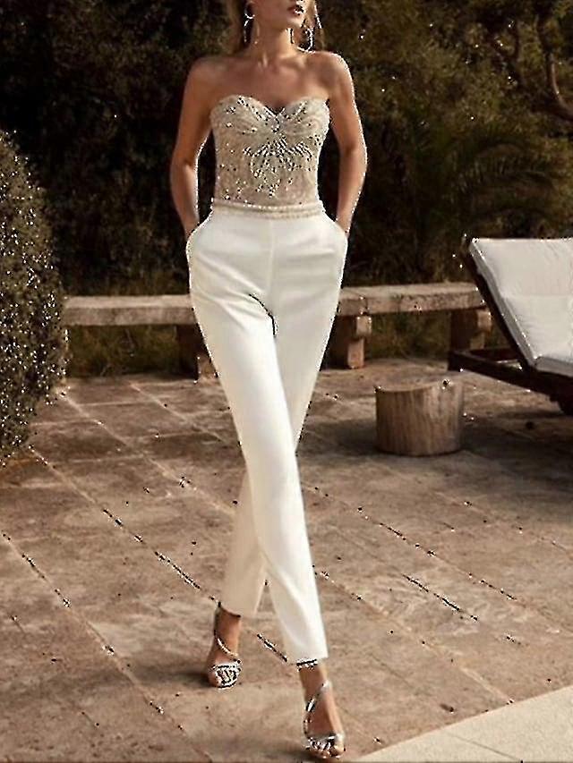 Femmes Casual Sexy Party Mariage Casual White Jumpsuit Print Couleur unie