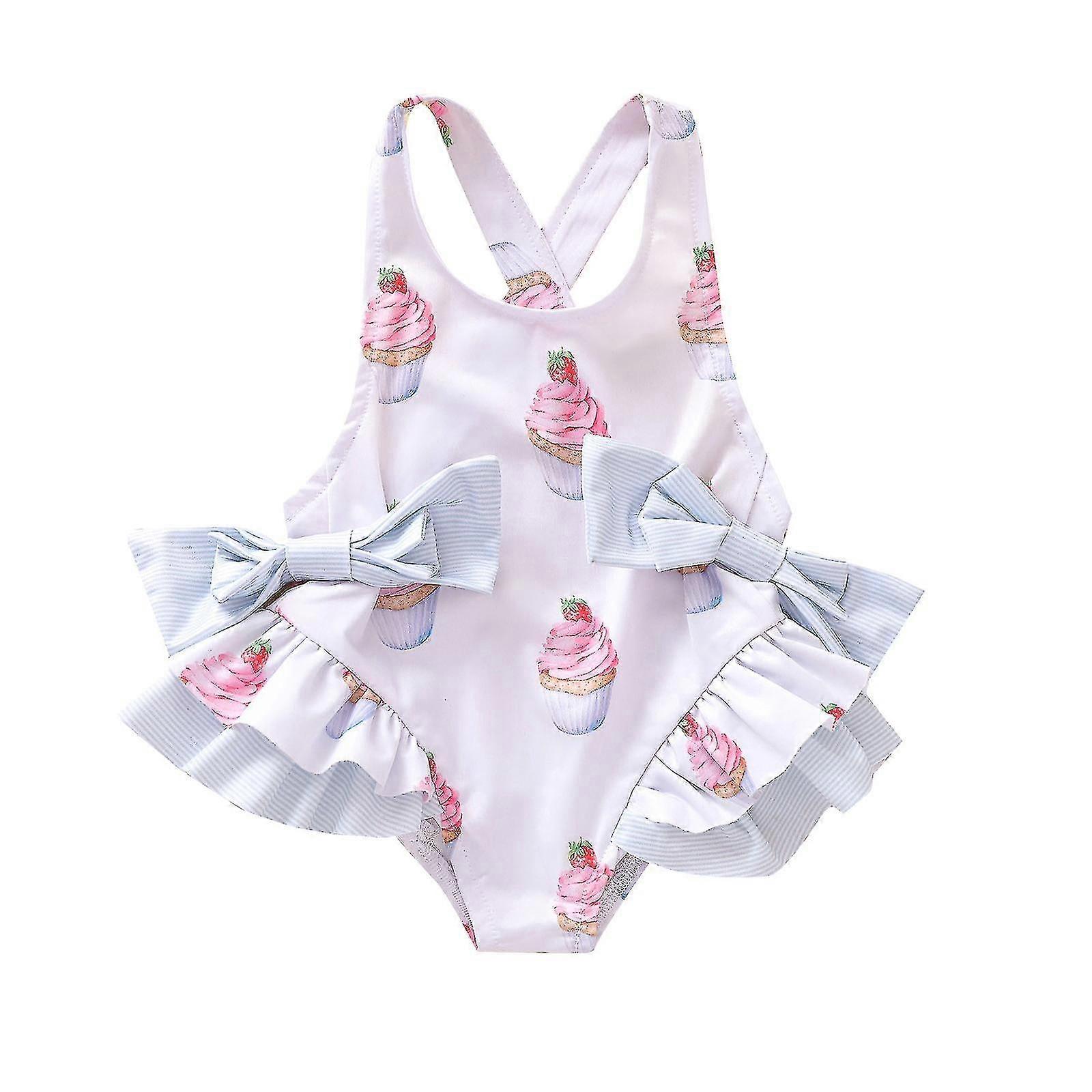 Bebek Çocuk Kızlar Dondurma Baskı Yay Sırtsız Tek Parça Mayo Mayo