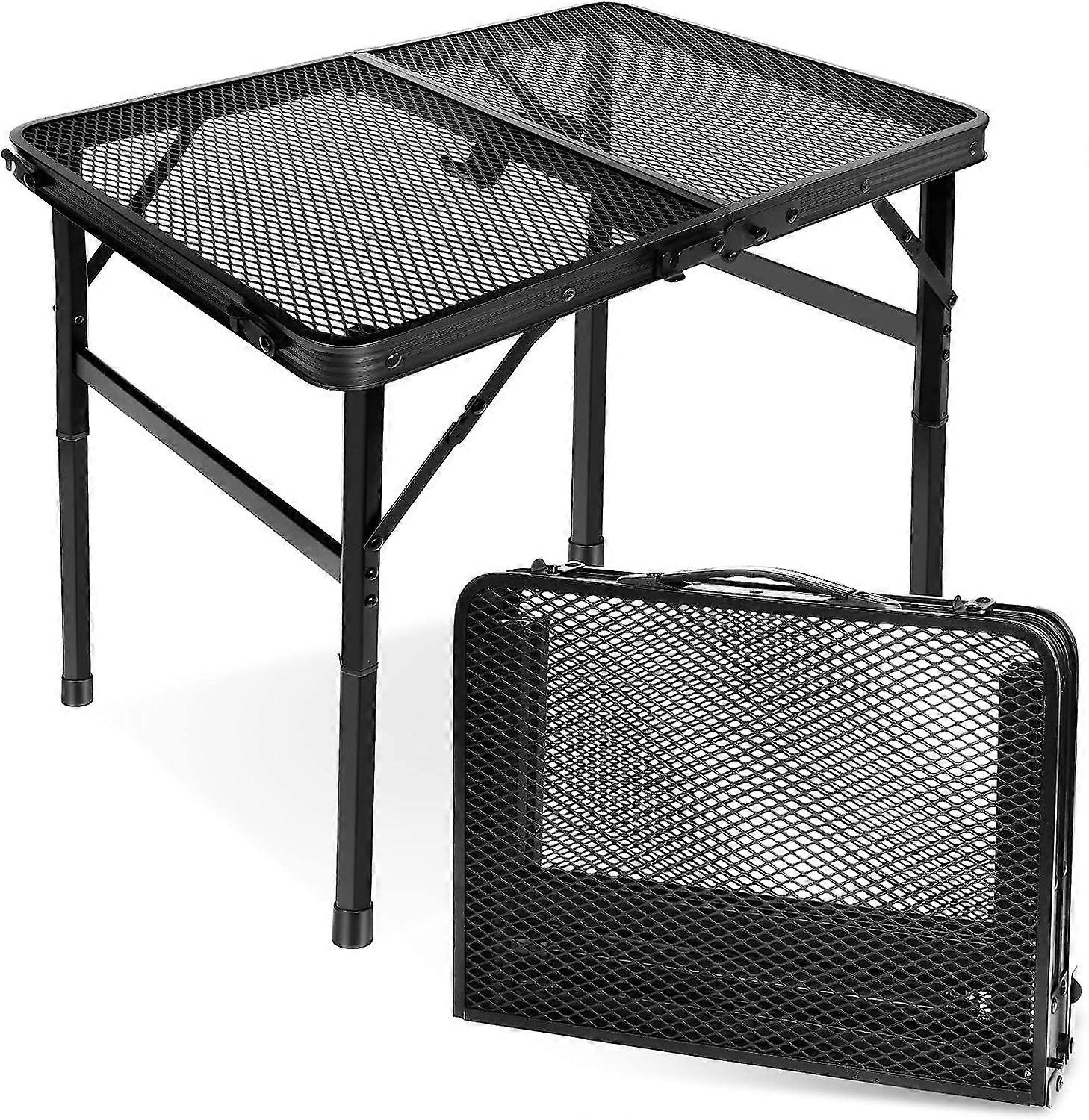 Foldable Camping Tavle, Small Folding Camping Table for Barbecue, 2 Height Settings, Table with Desktop Metal Grid, Easy to Clean, for Outdoor Activit