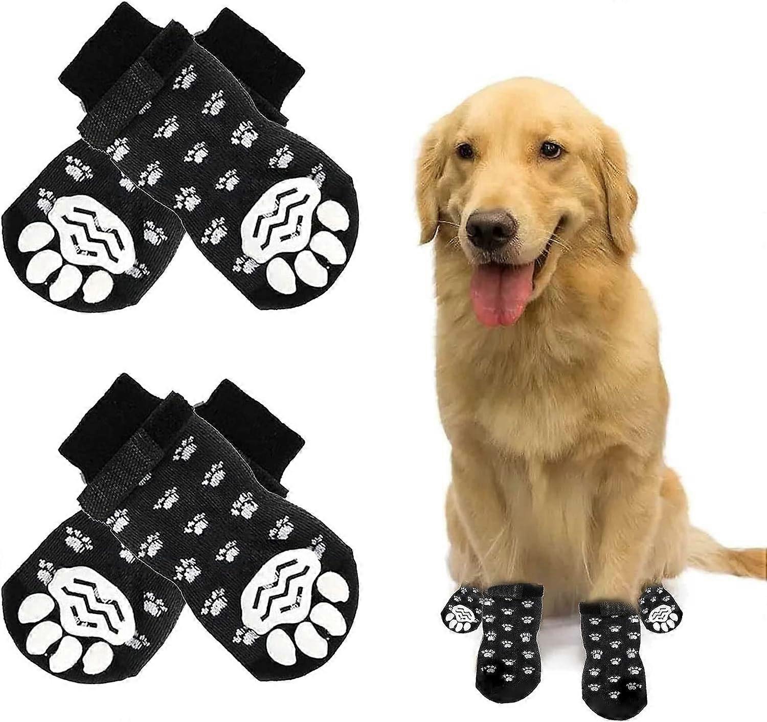 2 pary (M, czarne) antypoślizgowe skarpetki dla psów, antypoślizgowe skarpetki dla psów, regulowane skarpetki dla psów, odpowiednie dla małych lub dużych psów i kotów