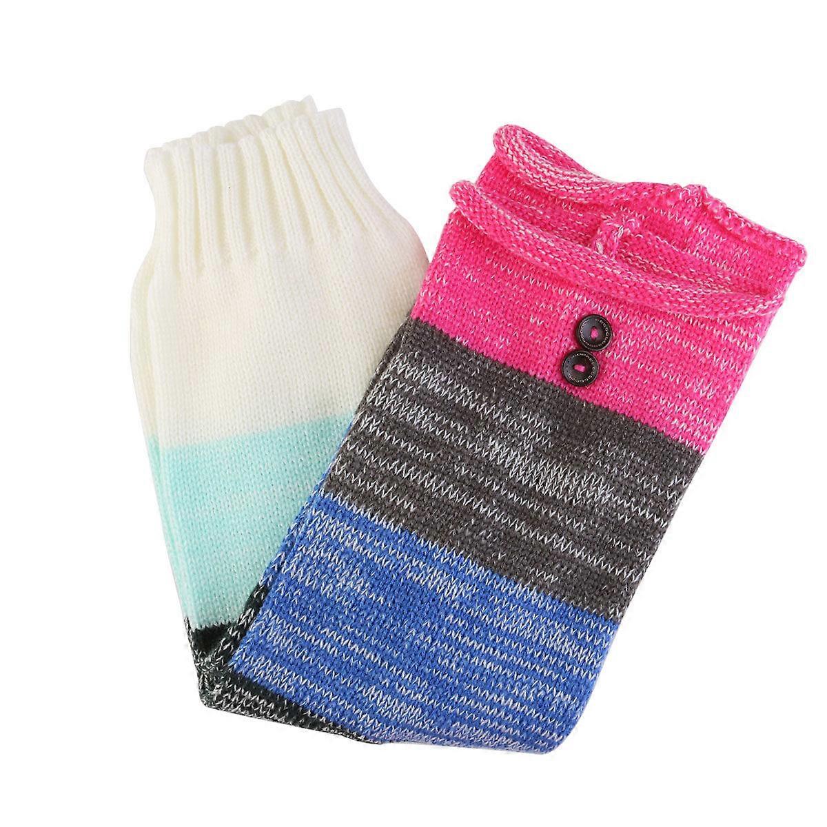 Colourful Knitted Socks Multi-color Stitching Button Wool Leggings Set Lady Shoe/Foot Warmers