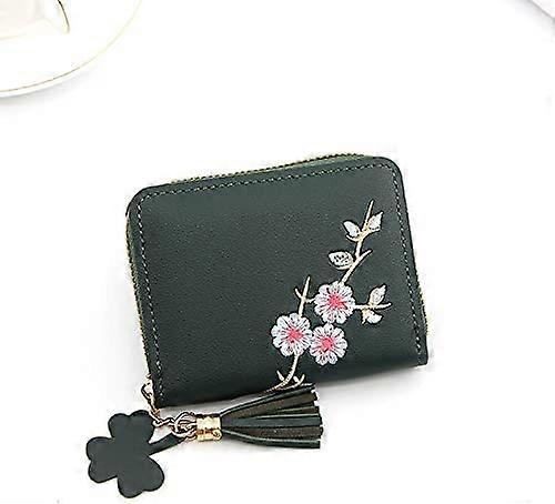 ליידי פרח רקמת ציצית תליון ארנק קצר בנות ארנק רוכסן חמוד שינוי תעודת זהות כיס מטבע נשים מחזיק כרטיס תיק (ירוק)
