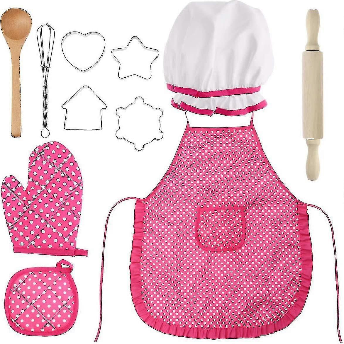 طقم طاه 11 قطعة ، لعب أدوار زي المطبخ ، ساحة بنات مع قبعة الشيف ، سكين الشيف وقاطع - MXBC