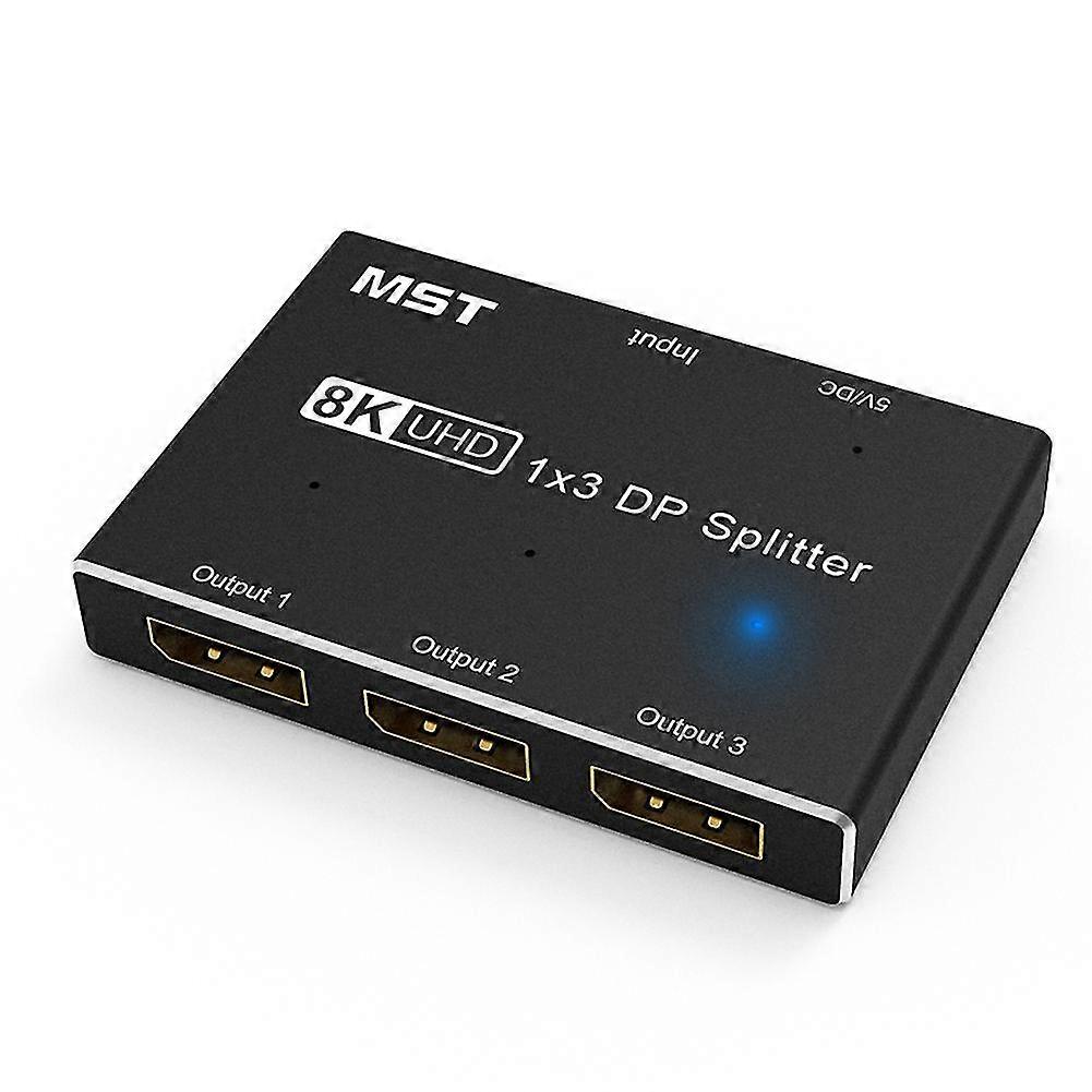 Displayport 8k 1x3 Dp Splitter 8k60hz 4k120hzz Mst Sst Hub Multi Monitor Splitter avec affichage étendu et mode miroir