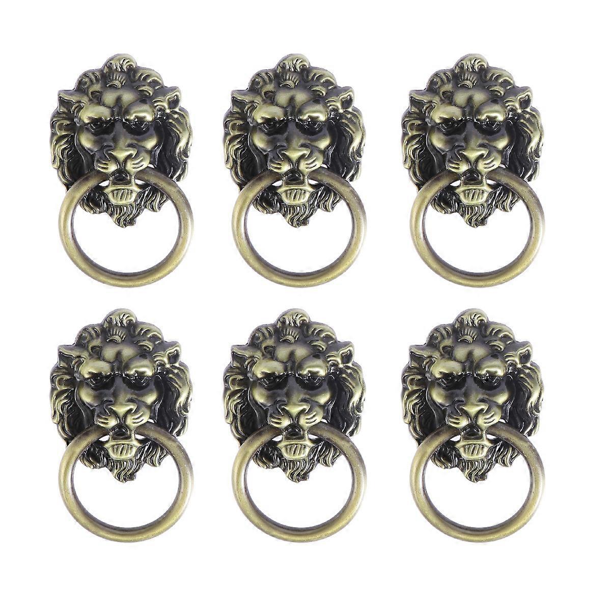 6pcs Drawer Cabinet Lion Head Pull Handle Knobs with Drawer Ring Door Rings Pull Handle Knobs for Home Bronze