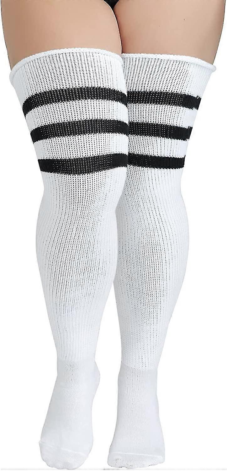 Plus Size Thigh High Socks Striped Over Knee High Socks Thick Extra Wide Long