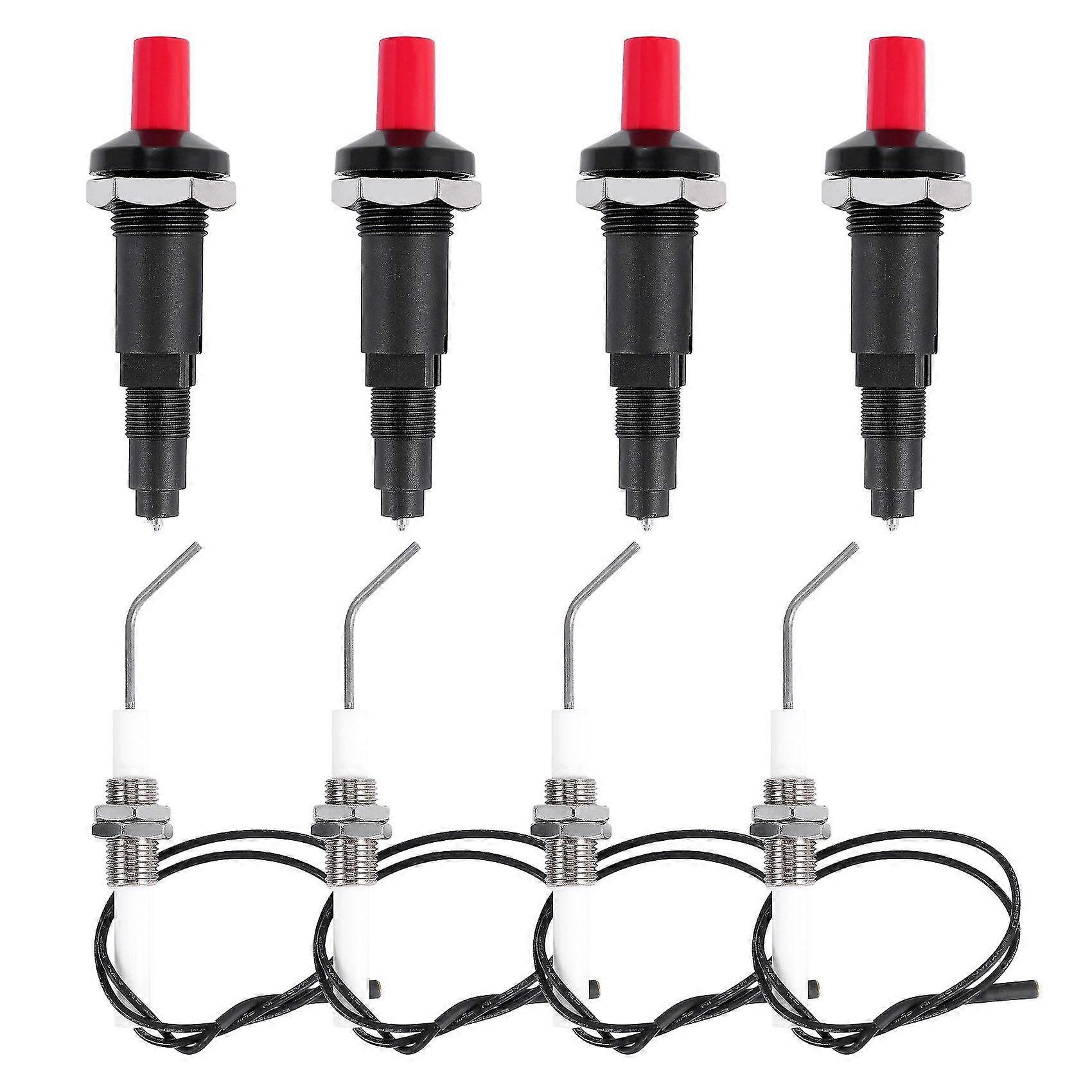 4 Pieces Propane Push-type Piezo Igniter Kit With Threaded Ceramic Electrode Ignition Plug Wire 30