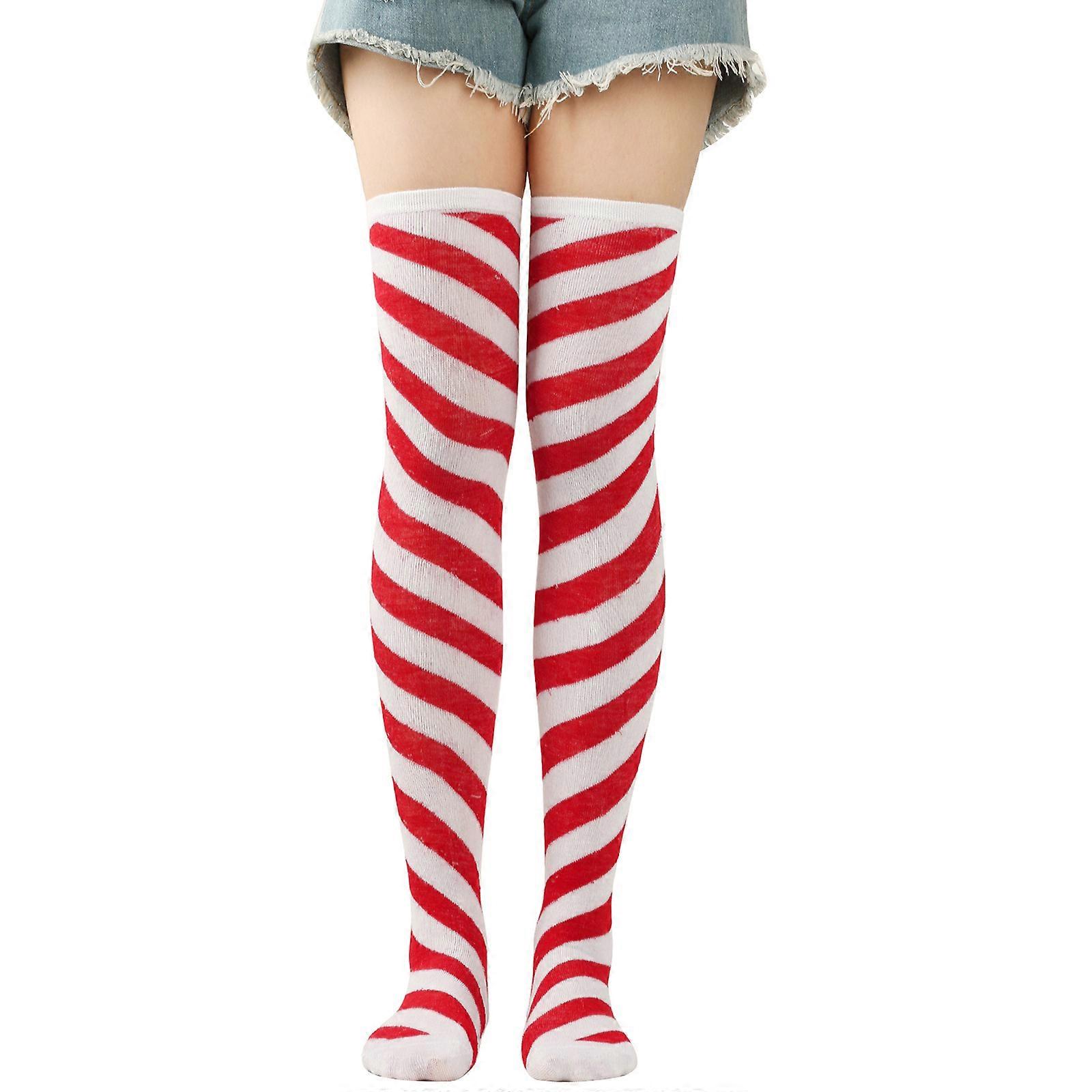 Christmas Red Over-the-Knee Socks Women's Green and Yellow Stockings